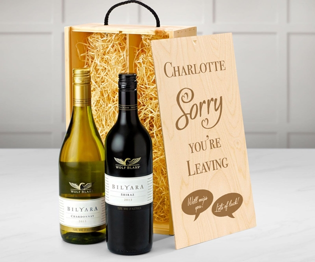 Retirement Australian Red & White Wine Gift Box With Engraved Personalised Lid